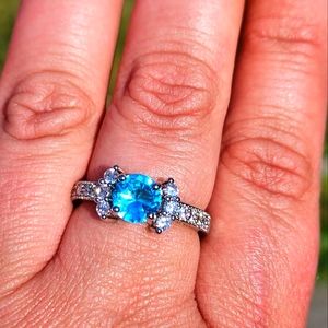 Aqua and White Fashion Ring